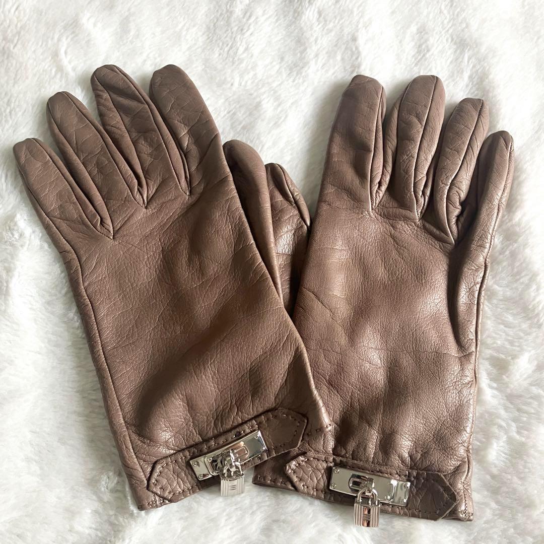 エルメス レザー ケリーカデナ シルバーチャーム グローブ 8 エトゥープ