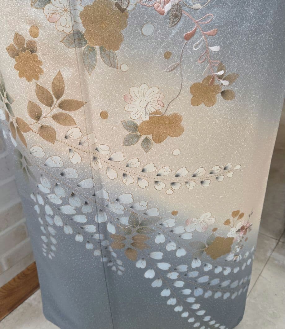 スワトウ刺繍、辻ケ花文様訪問着4点フルセット、着物、袋帯、帯締め、帯揚げ