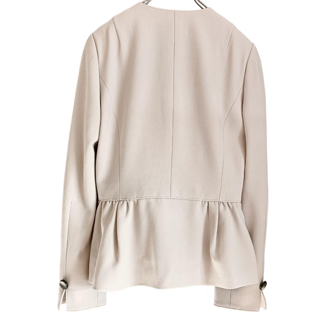 【タエアシダ】ノーカラージャケット М ペプラム ライトベージュ