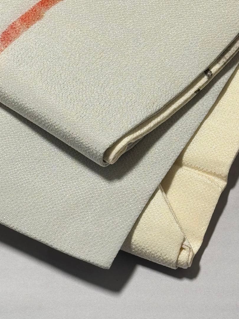 [極美品] 名古屋帯　正絹　縮緬　お太鼓柄　洒落帯　カジュアル　作家物　白　灰色