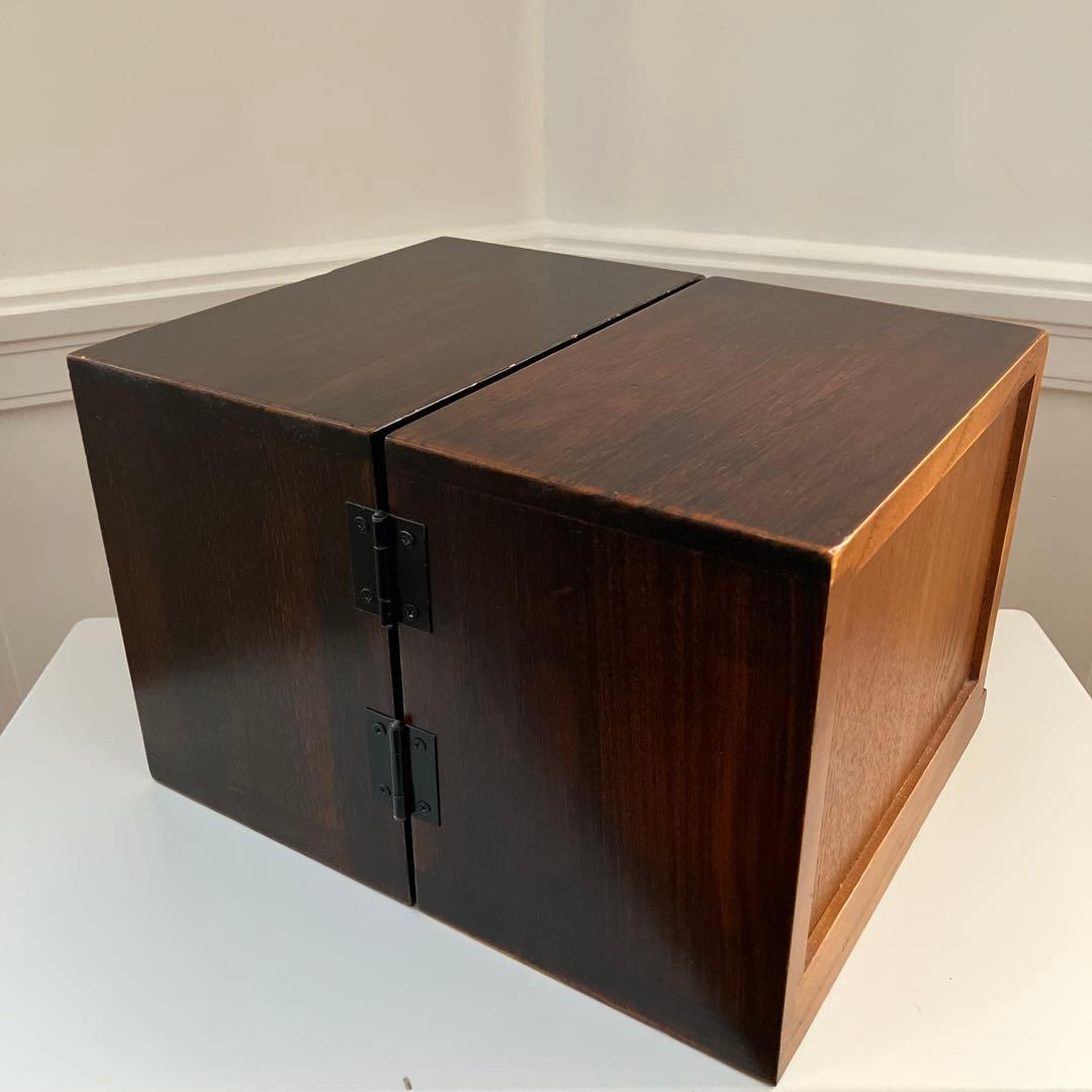 ダークブラウン木製折りたたみ式小物収納引き出し4個