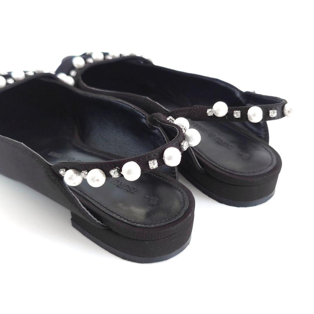 美品 ツルバイマリコオイカワ パール × ビジュー ミュール ダイアナ 卑弥呼