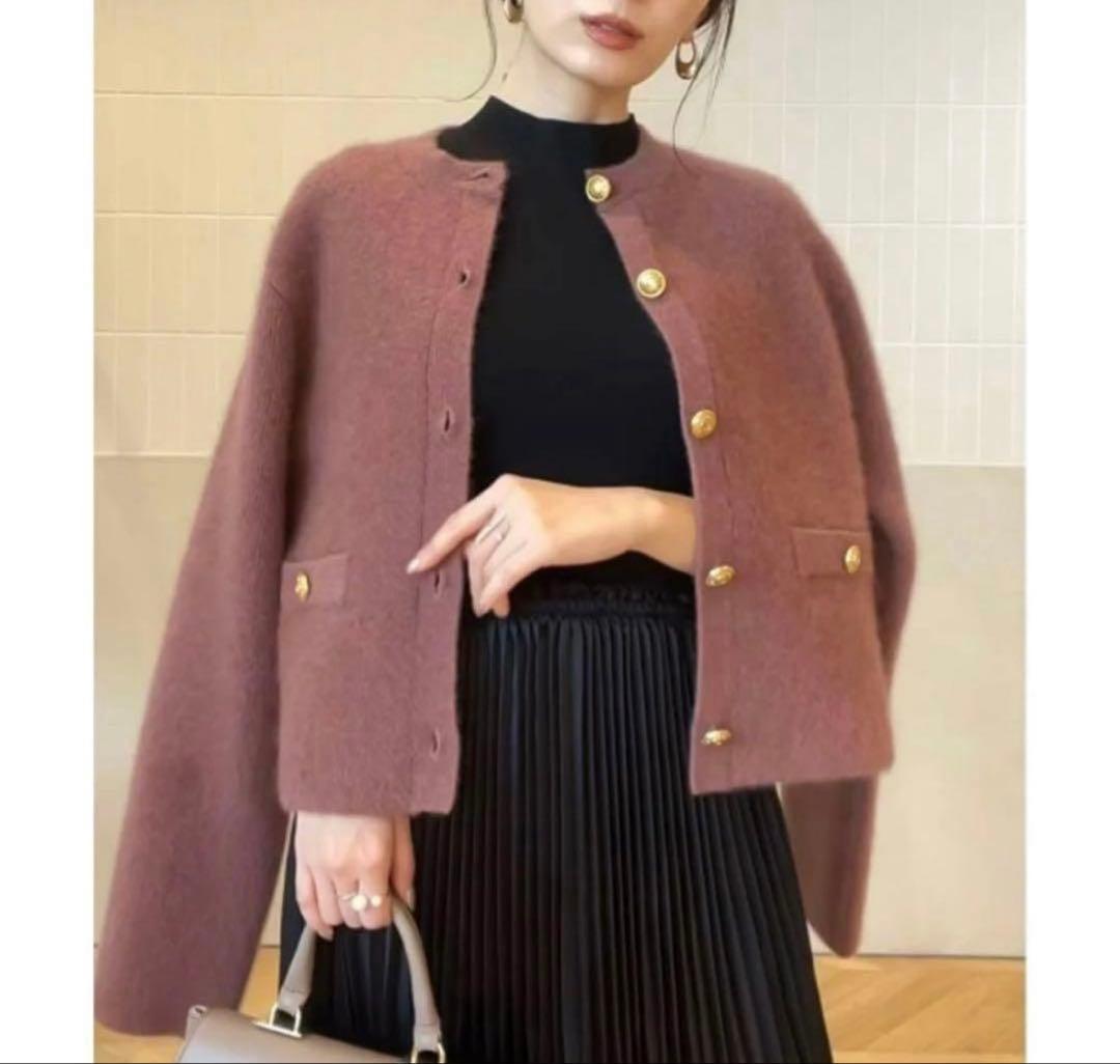 【美品】完売品✨️アニュアンス ラクーン ブレンド ノーカラー ニット ジャケット