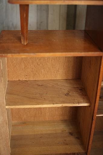 古い小ぶりな木枠ガラス戸棚　収納棚　食器棚　キャビネット　古家具