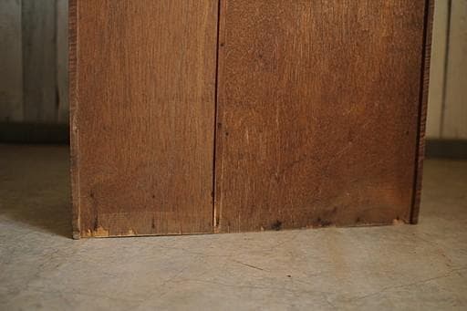 古い小ぶりな木枠ガラス戸棚　収納棚　食器棚　キャビネット　古家具