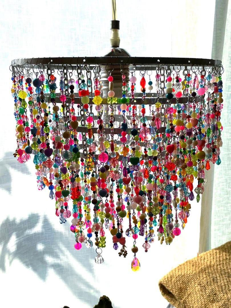 ビーズシャンデリア　1点もの　シャンデリア　オシャレ　ライト　照明　天井　大