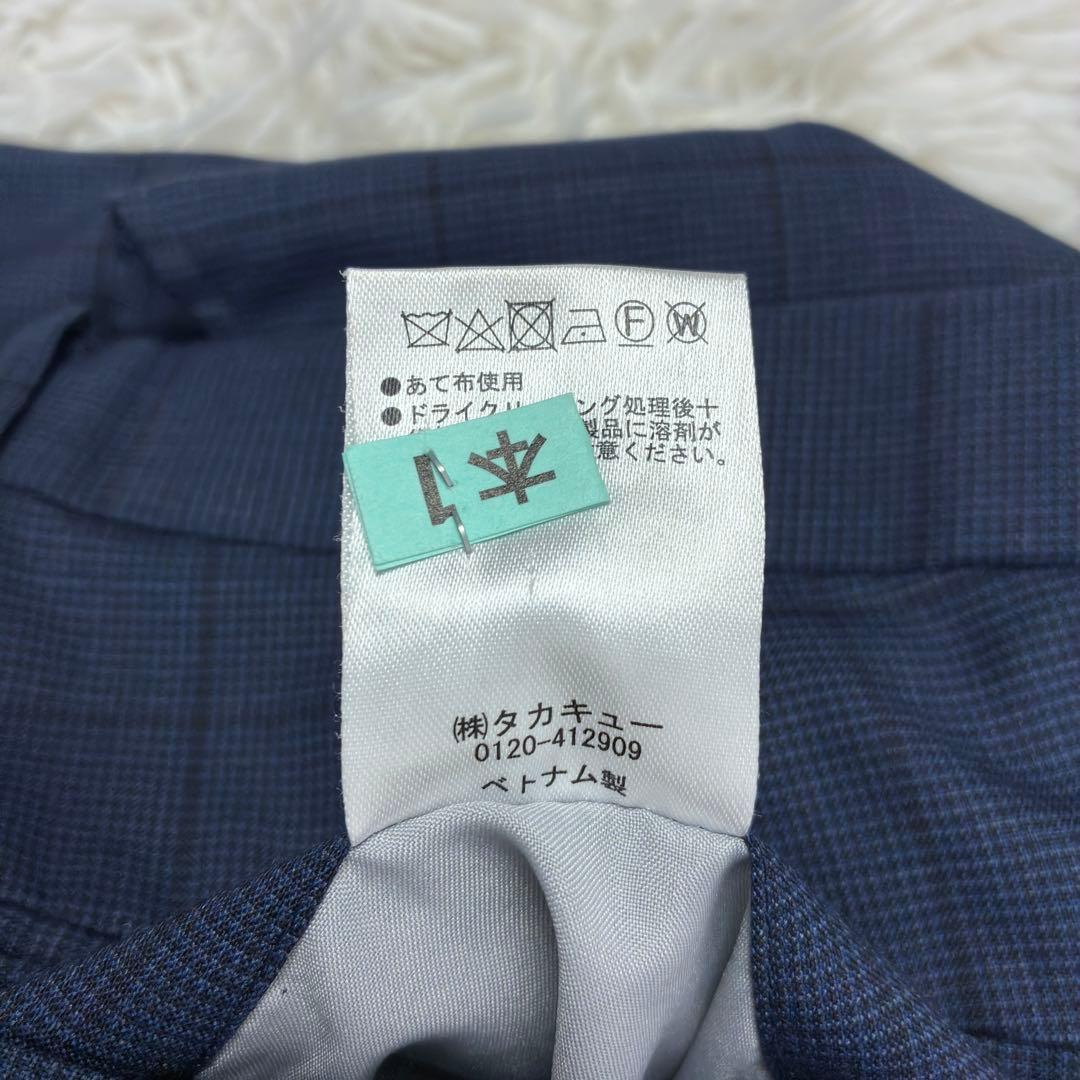 美品　タカキュー　ウィンドウペンチェック　3ピース　スーツセットアップ　S　紺