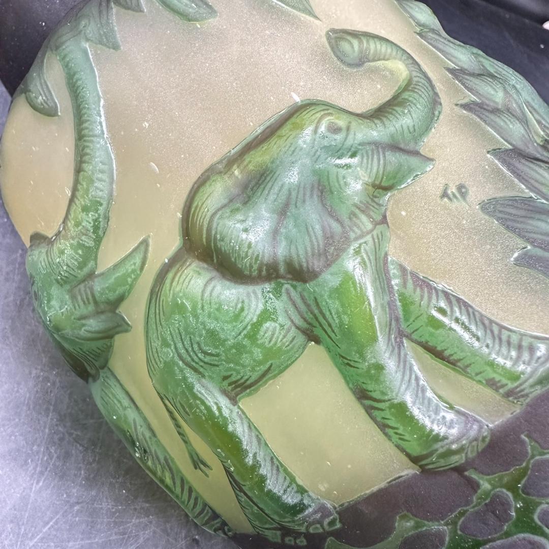 エミール　ガレ　特大　群像紋　花器　花瓶　技法スフレ　被せガラス　 高さ20