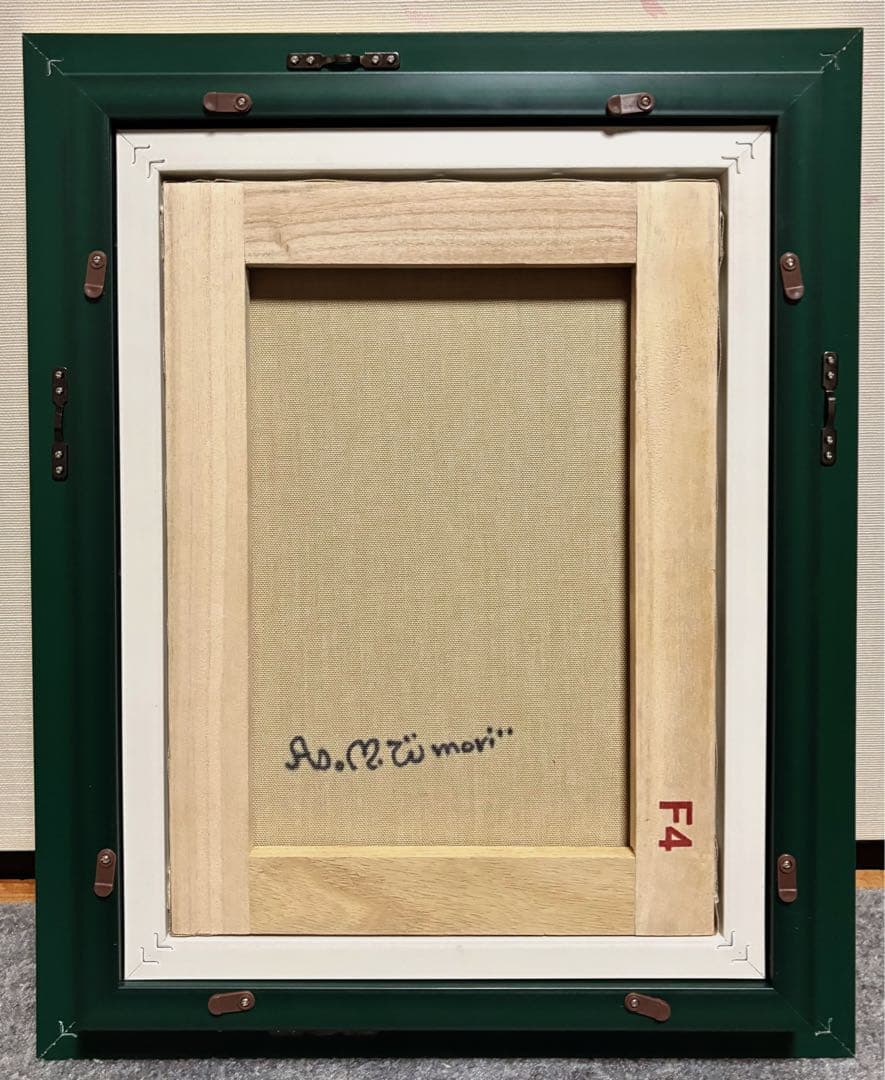 【F4号】手描き油彩画　水森亜土　額縁　未使用額　絵画　サイン　人気作家　女性