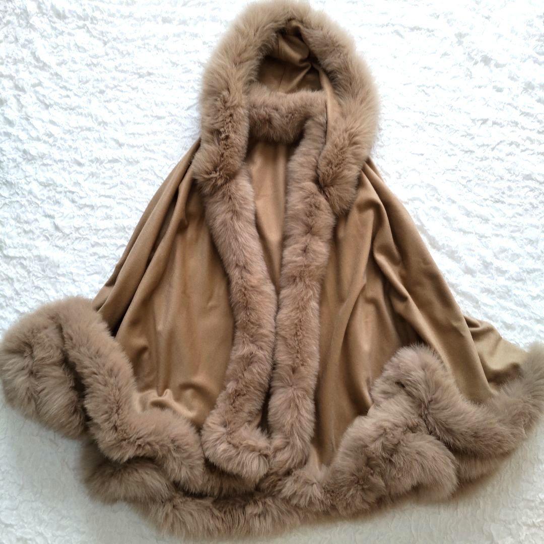 LORITTI ロリッティ　ポンチョ　カシミヤ　フォックス　フード付き　М