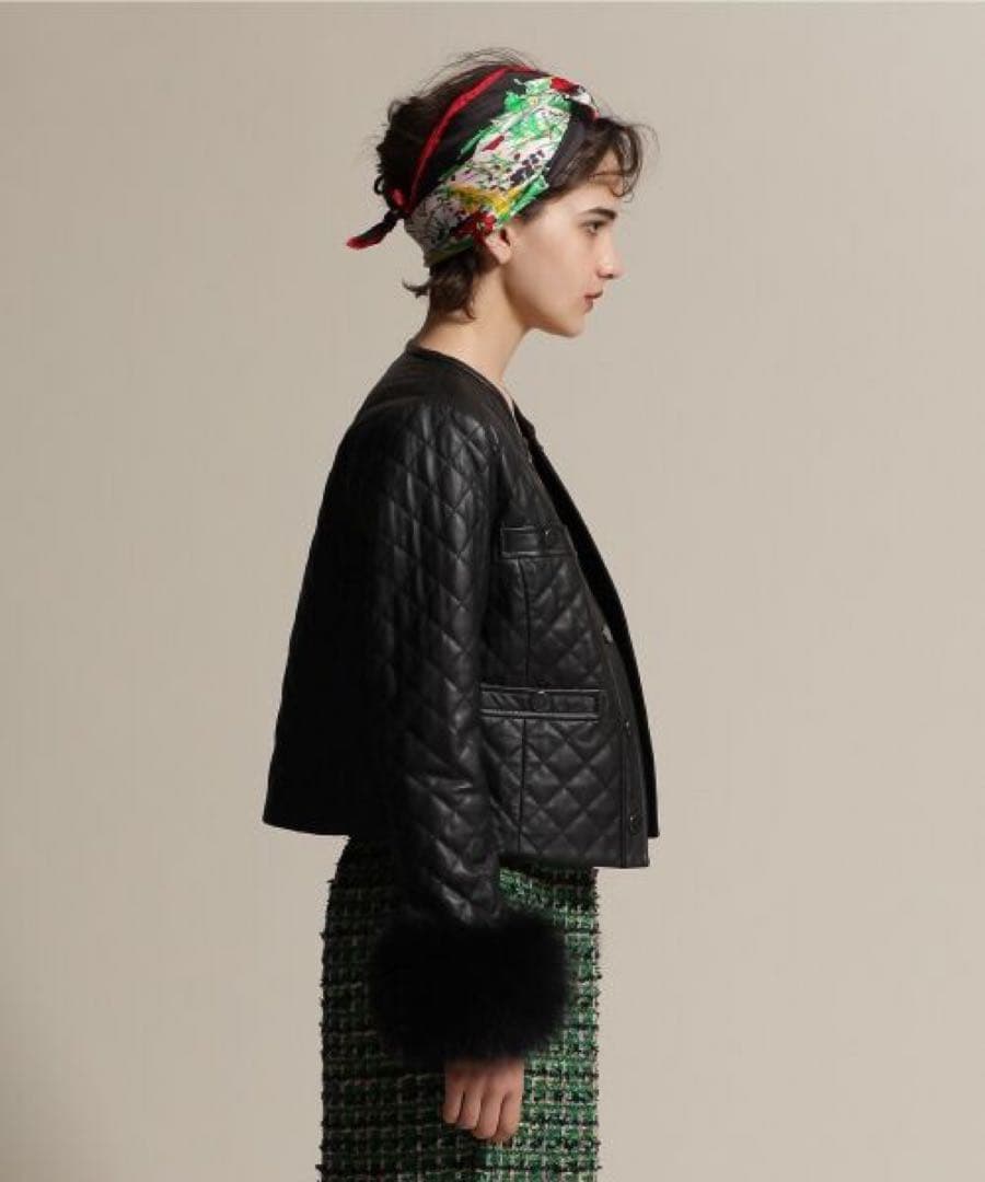 GRACE CONTINENTAL キルト ラムレザー ジャケット ファー付き