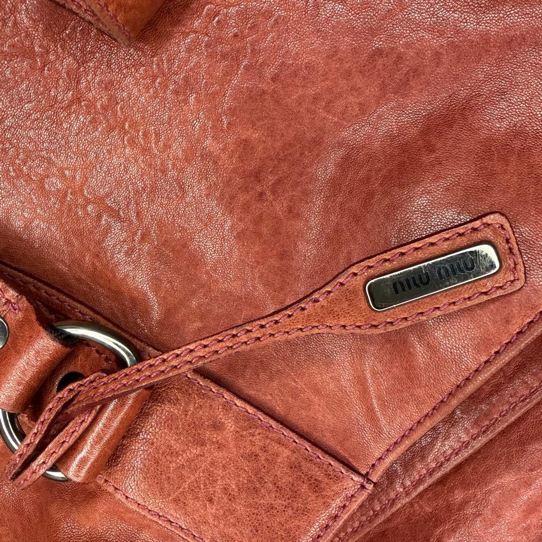 MIU MIU ミュウミュウ シープスキン レザー ブラウン バッグ フラップ付