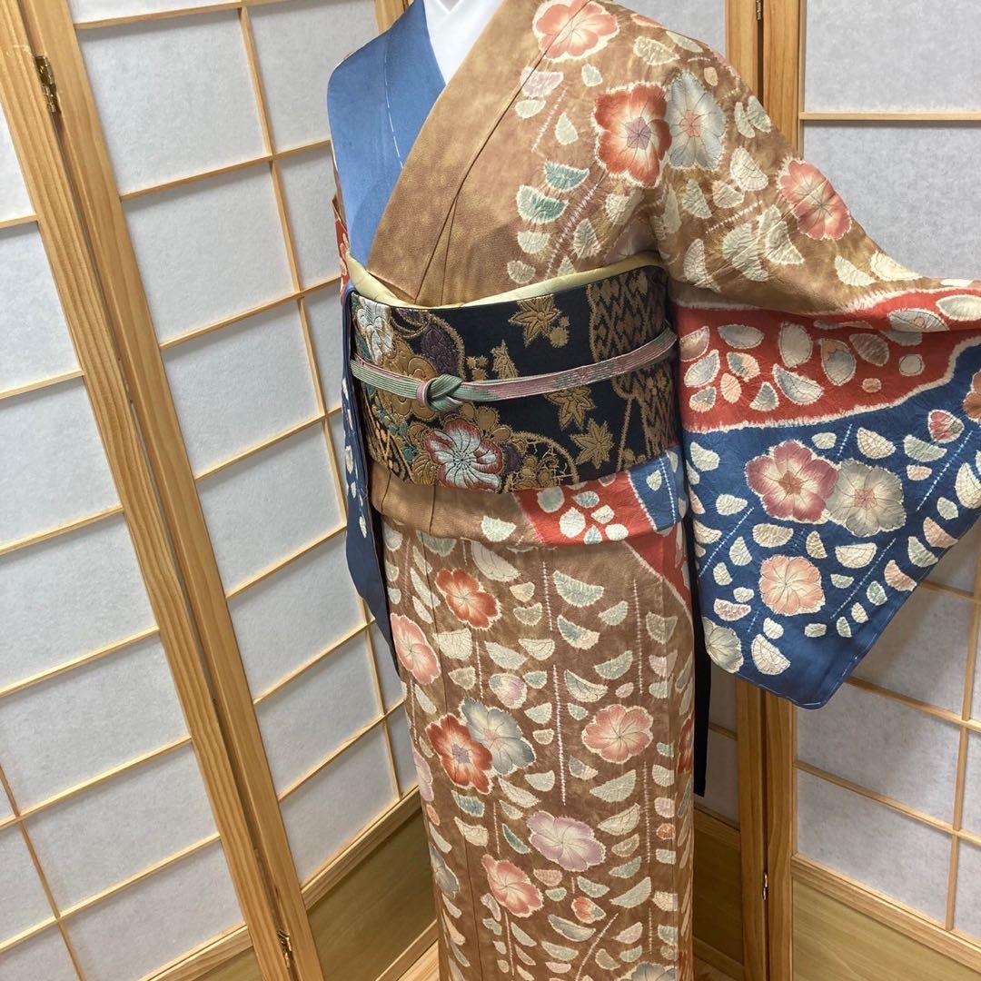 ［0537］訪問着 美品 未使用 辻ヶ花 絞り しつけ付 正絹 着物 袷