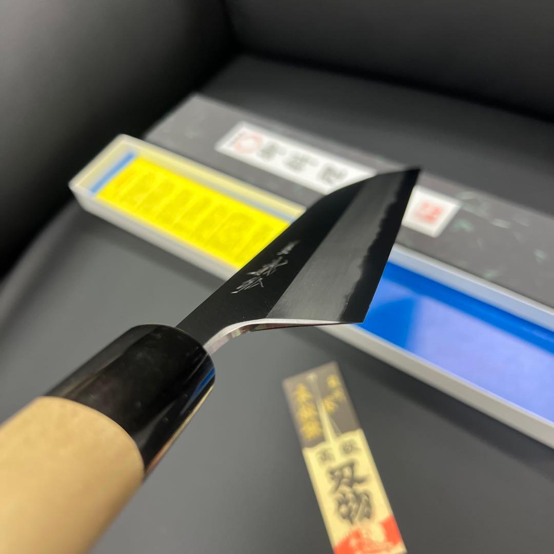 ★新品★義弘上作白二鋼鎌形薄刃包丁210mm七寸水牛柄マチ磨き裏押し化粧箱入