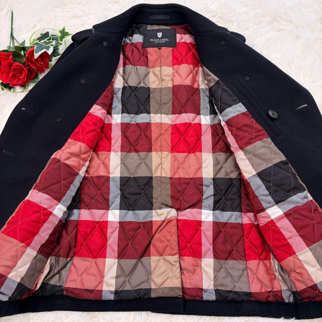 【美品✨️黒✕CBチェック】ブラックレーベルクレストブリッジ ピーコート