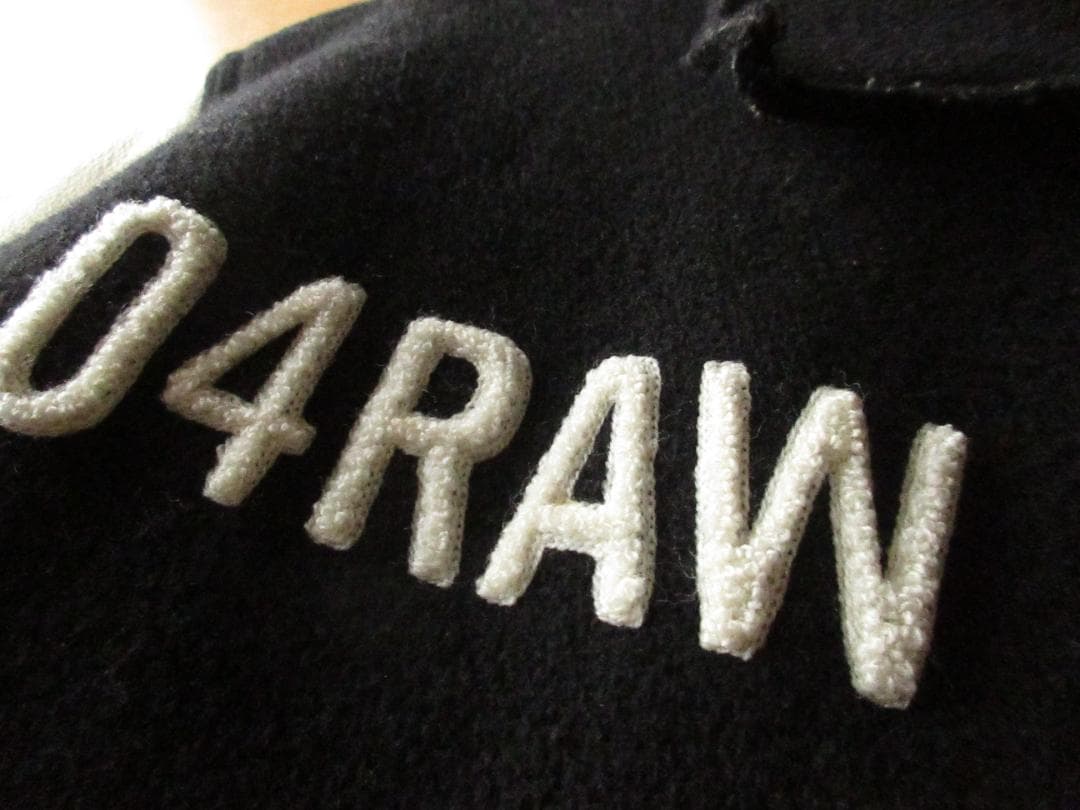 ★ローファッジRAW FUDGE袖牛革アワードジャケットL黒×白