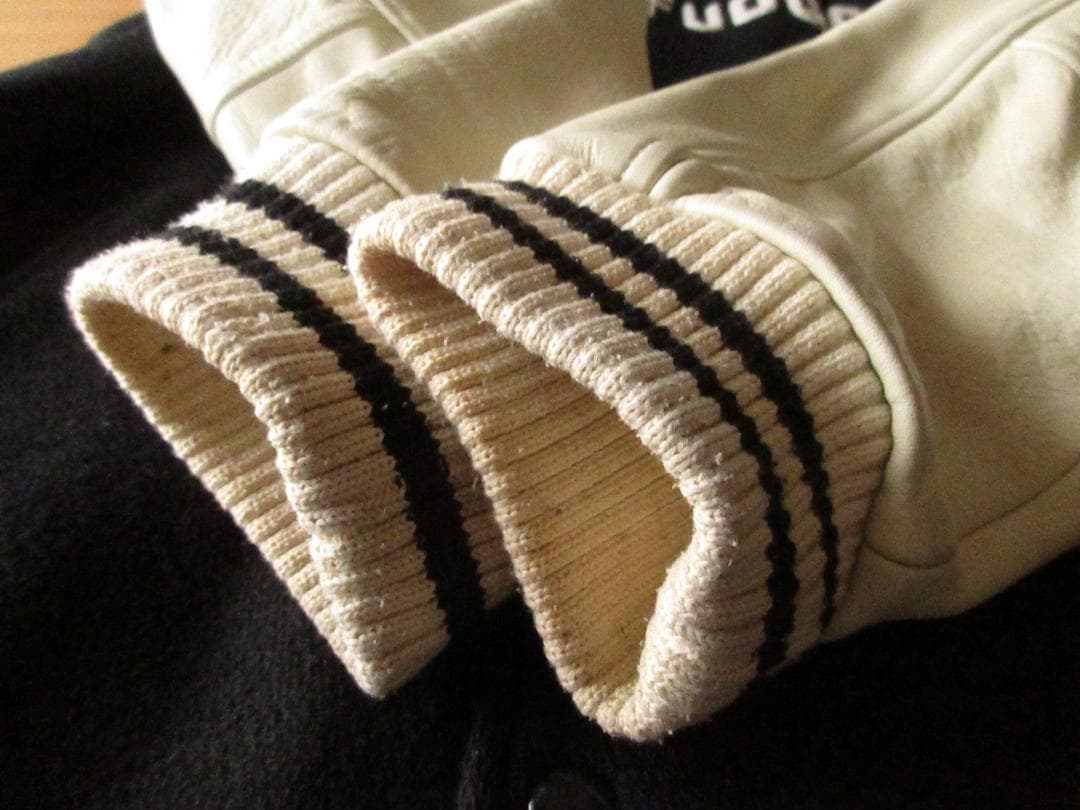 ★ローファッジRAW FUDGE袖牛革アワードジャケットL黒×白