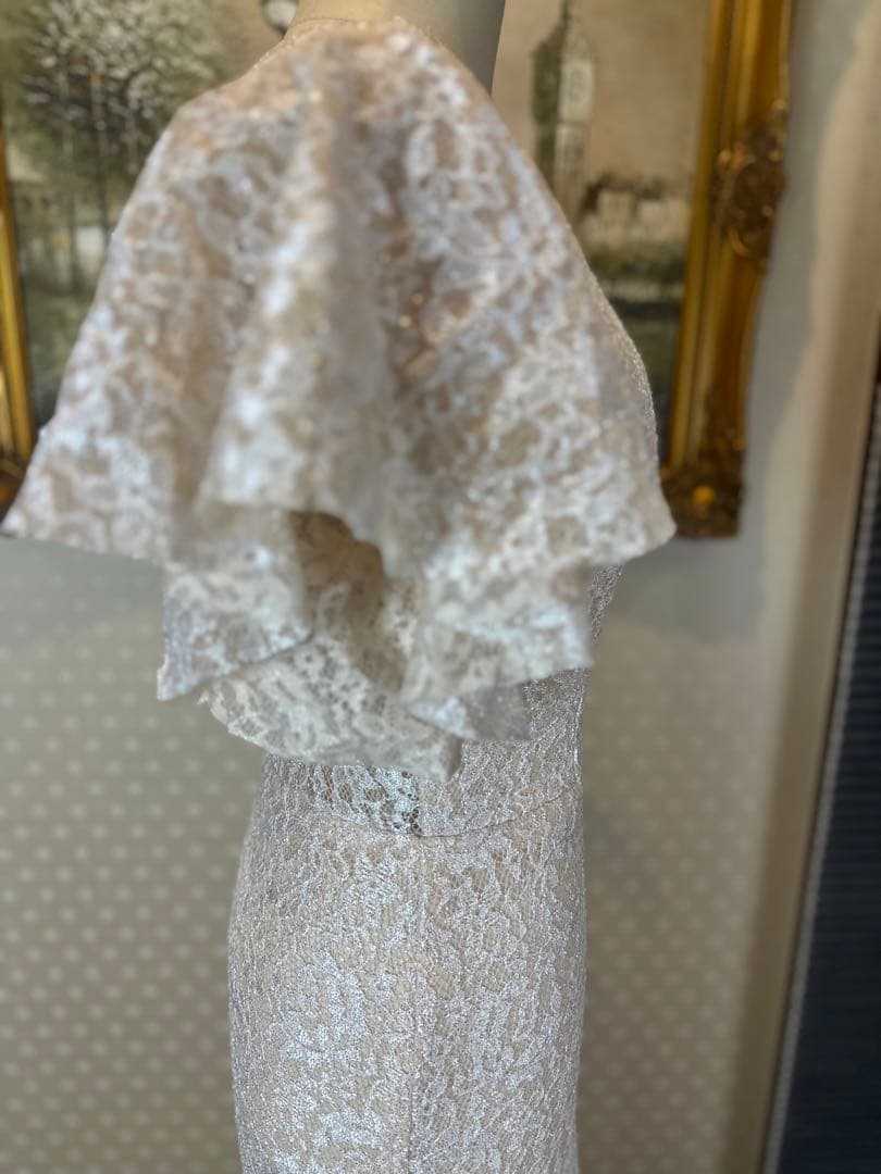 ラメアイボリー レース フレアスリーブ パーティードレス