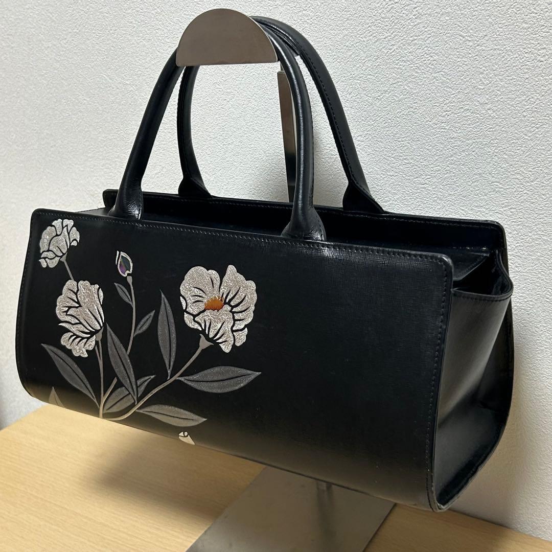 坂本これくしょん 蒔絵レザーバッグ ハンドバッグ 花柄刺繍 美品
