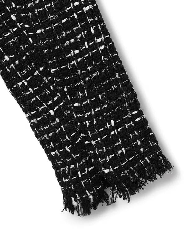 美品　ICB ロービングツイード ノーカラージャケット　ブラック×オフホワイト系