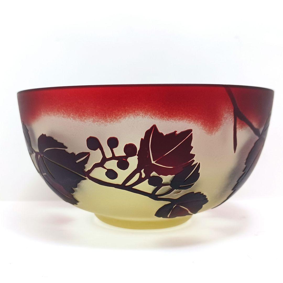 Y3279-2 ガレ風 被せガラス 花文鉢 ボウル 直径12㎝　ten