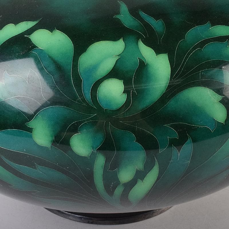 七宝焼　安藤七宝店　SILVER刻印　翡翠釉　花文　花瓶　共箱　M　R8879B