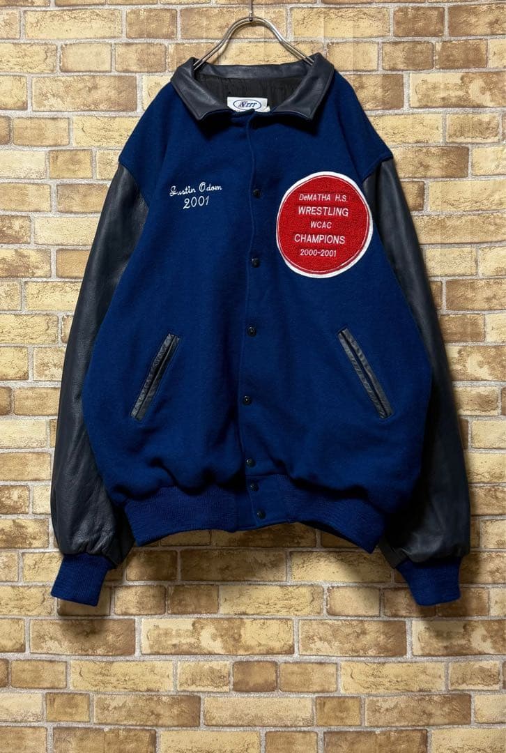 NEFF　ネフ　USA製　袖革ウールスタジャン　レザー　ビッグシルエット3XL.