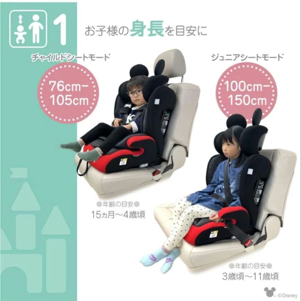 ディズニーハーネスジュニアFIX ミッキーマウス ISOFIX ジュニアシート