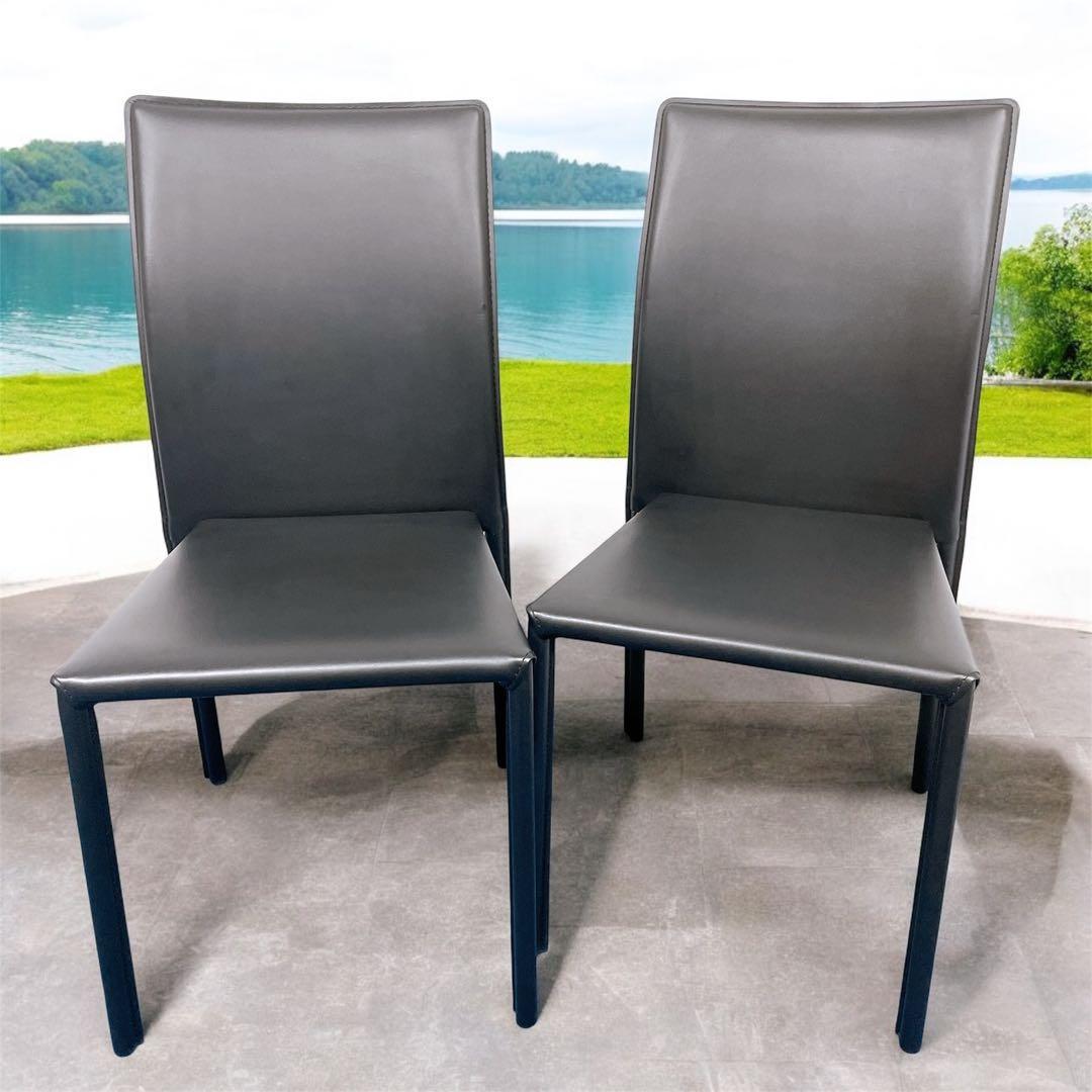 【未使用送料込】あずま工芸 レザーダイニングチェア 黒 2脚セット②