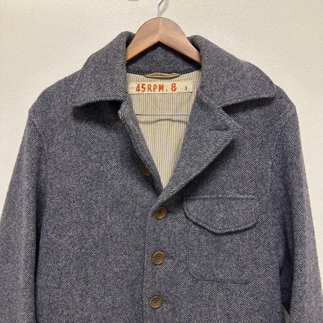 45rpm ピーコート ヘリンボーン柄 ダークグレー ウール100% L