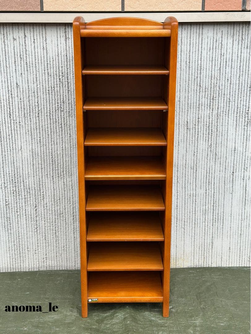 【シューズラック】国産　8段木製ラック　飾り台　ラタン　オールドカリモク◎