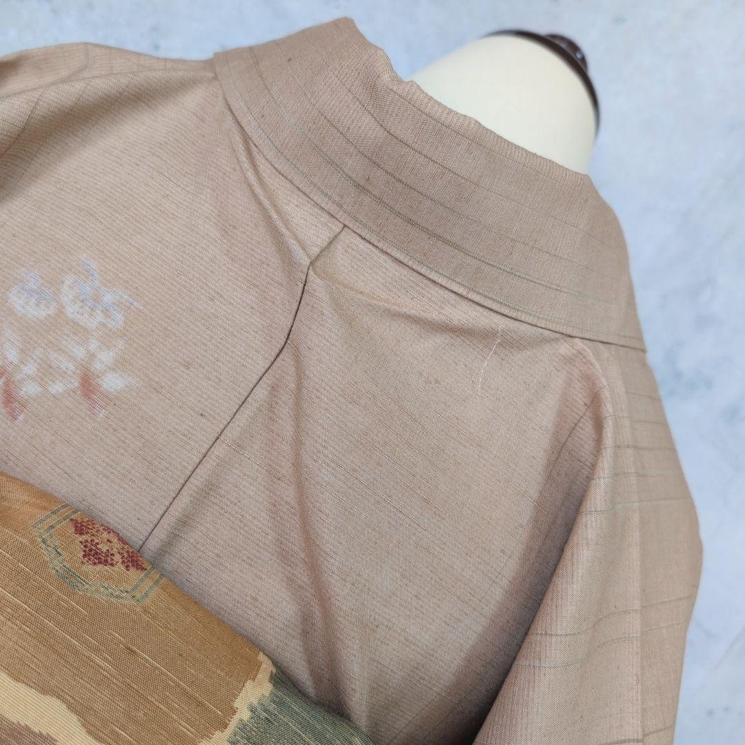 紬　フルセット　小紋　着物　正絹　ブラウンベージュ　着物生活　O8
