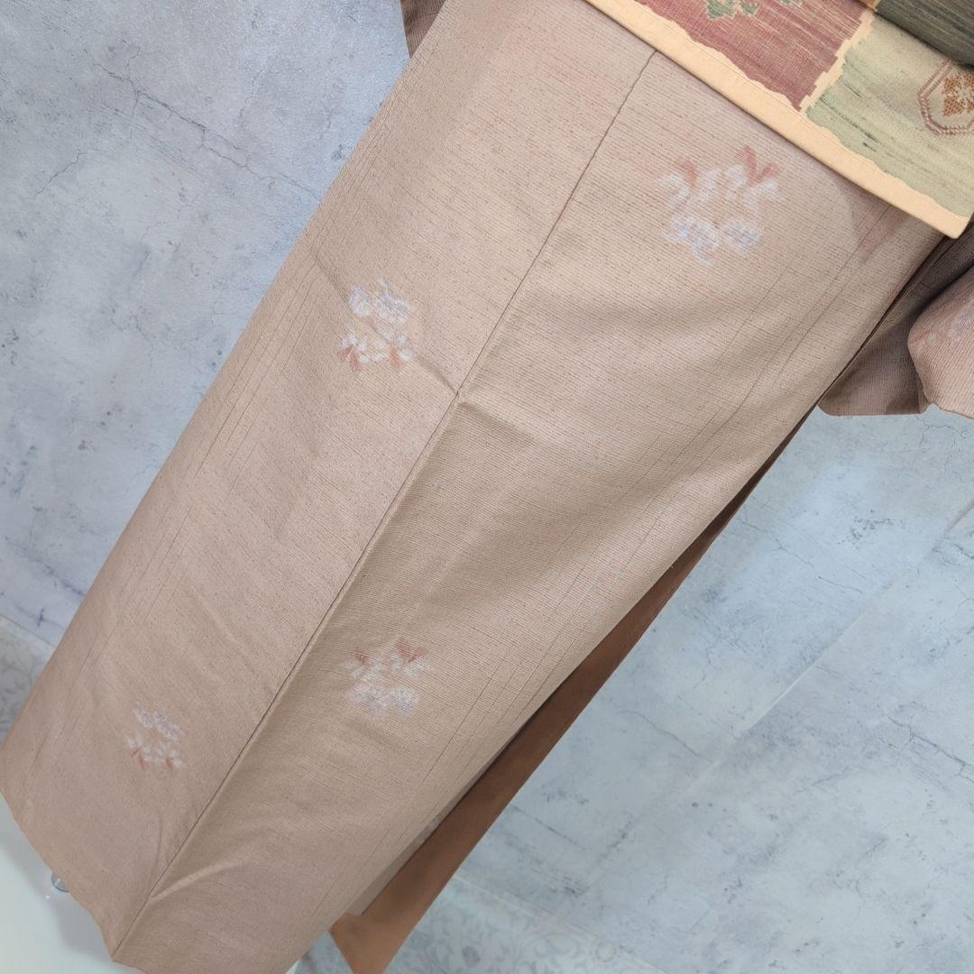 紬　フルセット　小紋　着物　正絹　ブラウンベージュ　着物生活　O8