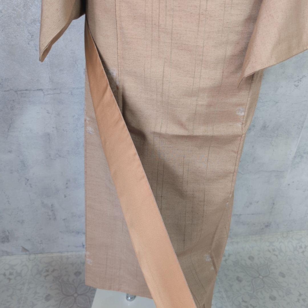 紬　フルセット　小紋　着物　正絹　ブラウンベージュ　着物生活　O8