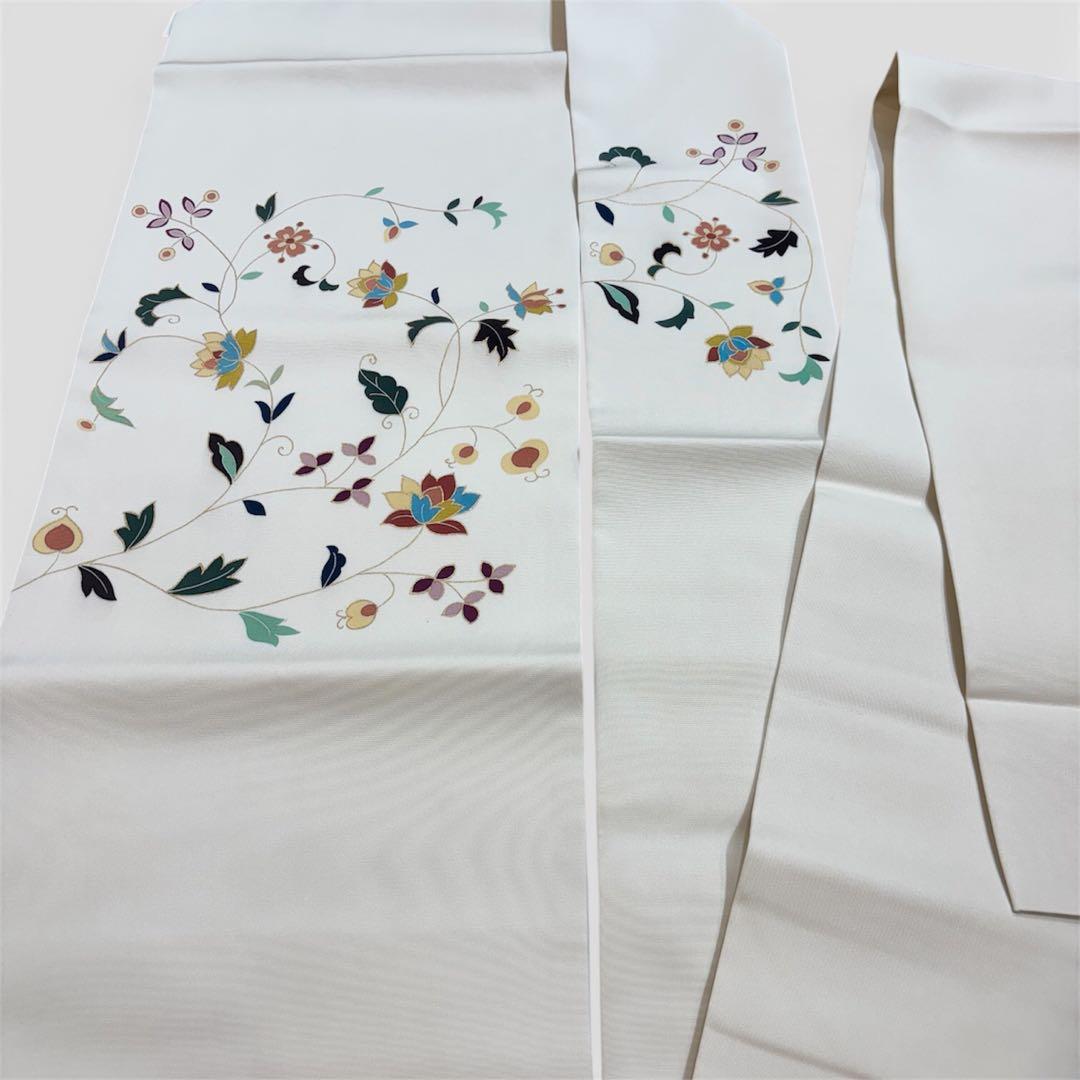 名古屋帯　塩瀬　白地に唐花　九寸名古屋帯　長さ374 仕立て上がり　o1583