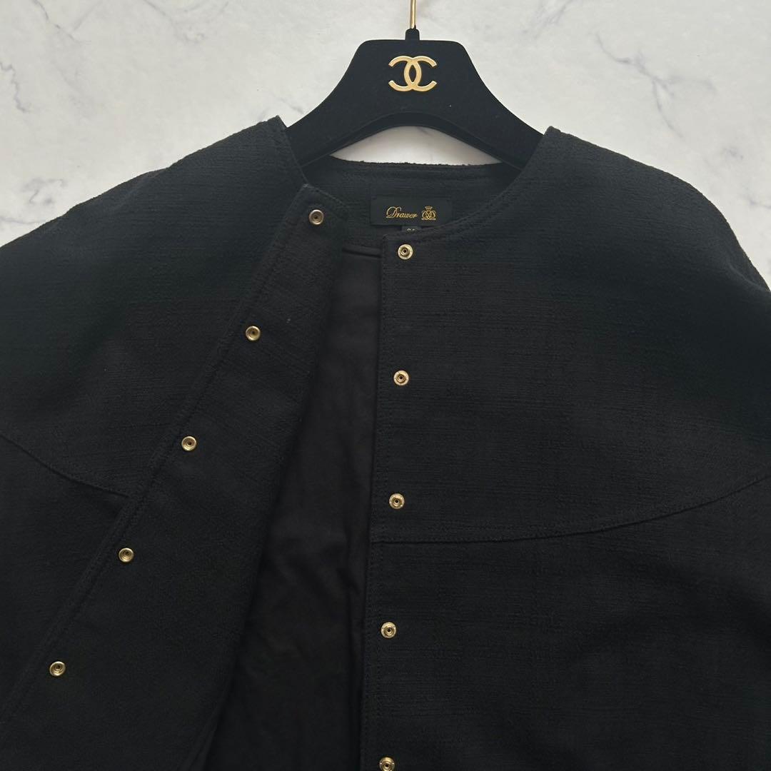 ドゥロワー ノーカラー フレアスリーブ ジャケット 36 ブラック