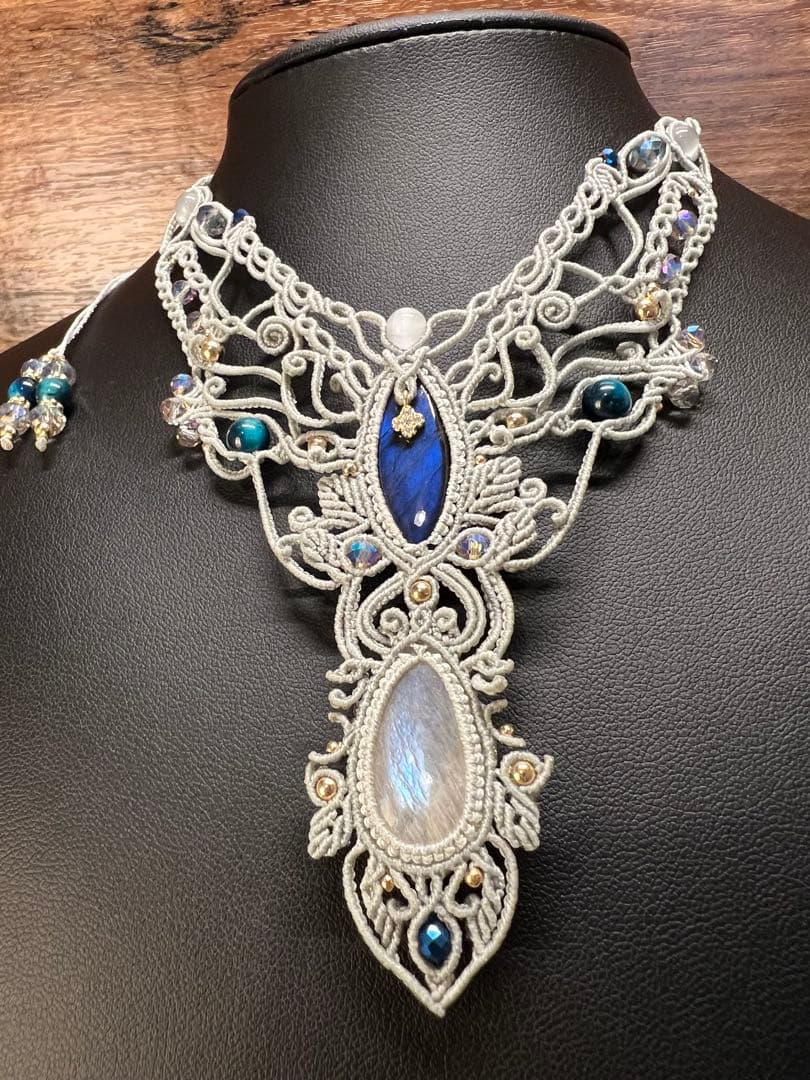 【handmade】マクラメ×ラブラドライト ムーンストーンネックレス