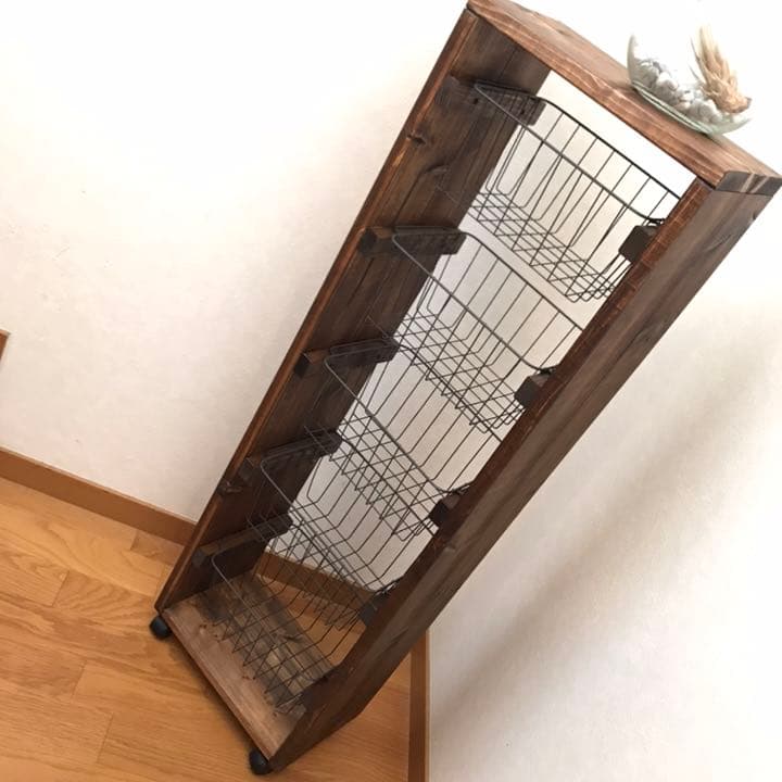【再販】ワイヤーバスケット5段シェルフ【handmade】キャスター付き