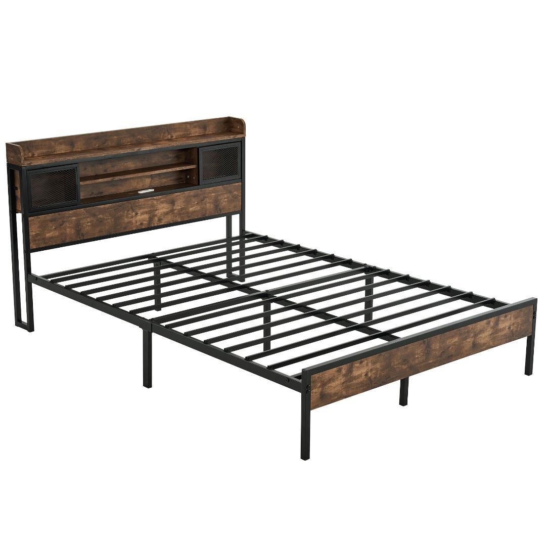 【ダブルD】 高機能ベッドフレーム ダブルベッド パイプベッド コンセント付き