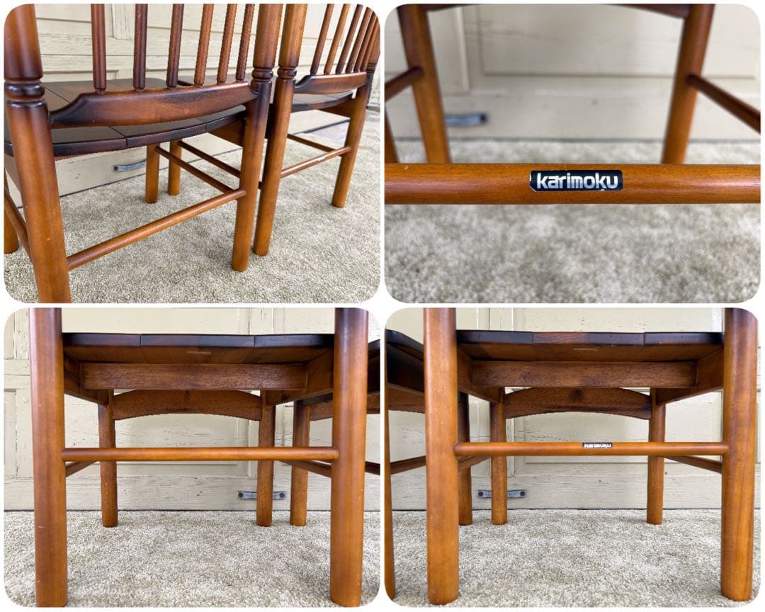 ① カリモク コロニアル ダイニングチェア 2脚セット 806039 馬車刻印