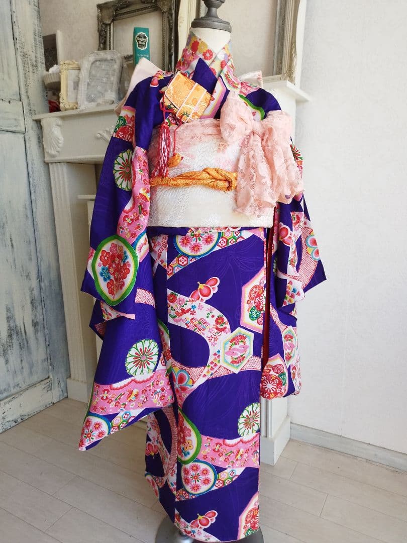 アンティーク青紫の着物単品