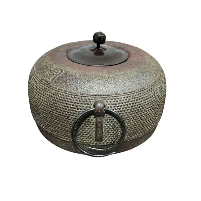 炉釜（炉用釜）園城寺釜　菊池政光作　釜鐶付き　茶器/茶道具