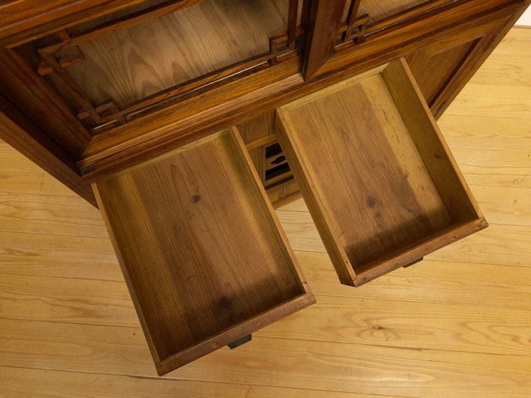 ガラス棚　水屋箪笥　収納棚　古道具　古家具　和家具　ビンテージ　アンティーク